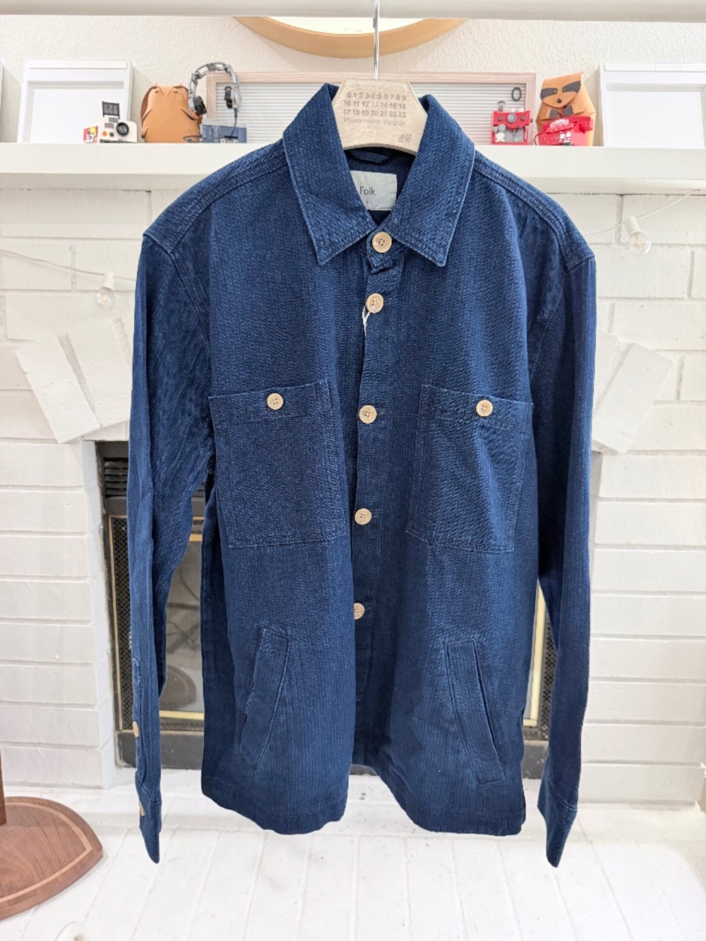 Folk Jacket Mens Large Indigo Denim Herringbone Twill 4 Pocket Workwear Military